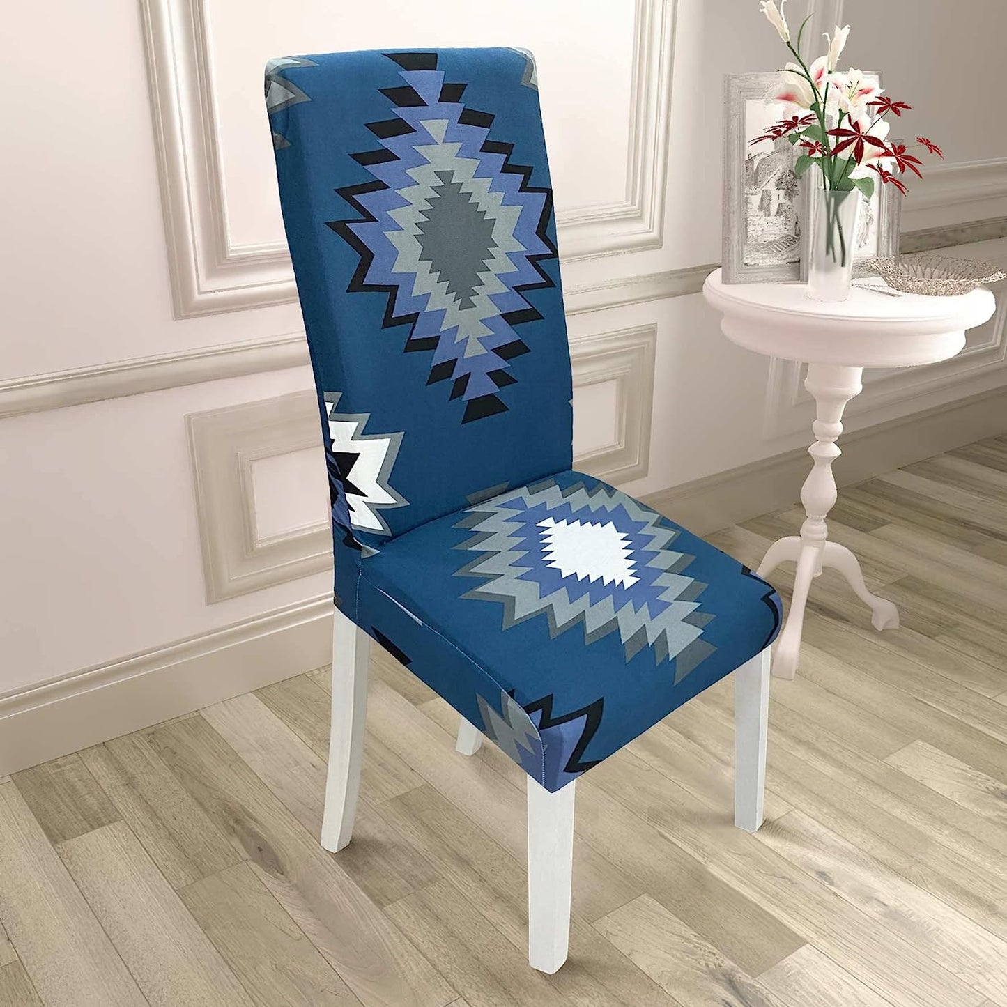 Printed Chair Cover -(Blue Current)