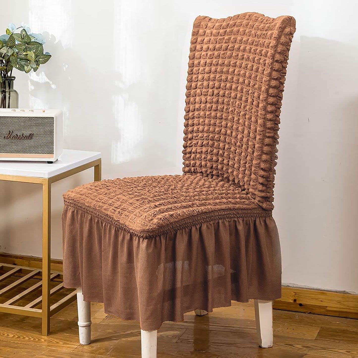 Turkish Bubble Frill Chair Cover (Light Brown)