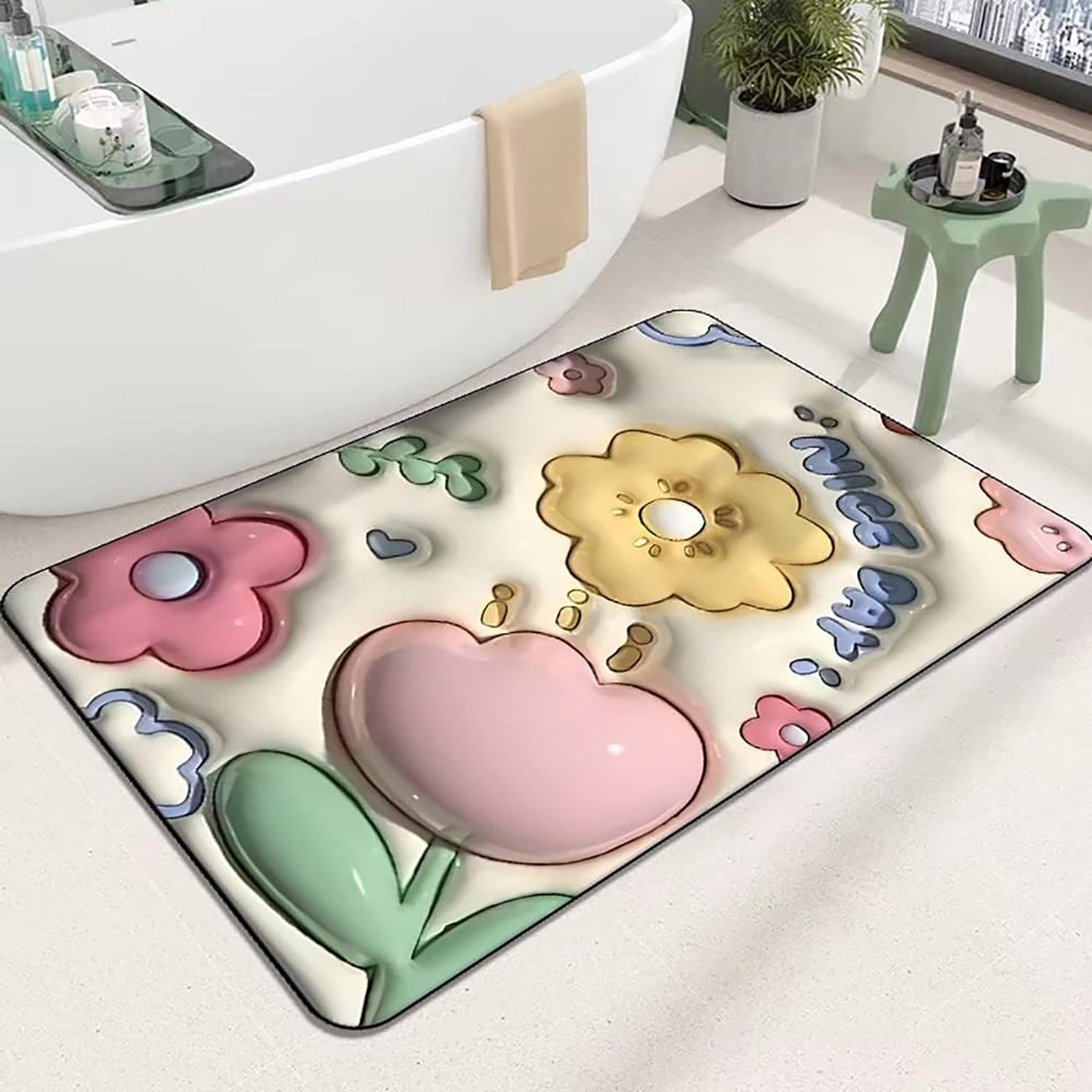 3D Shaped Bath Mat Absorbent Bath Mat Non-Slip