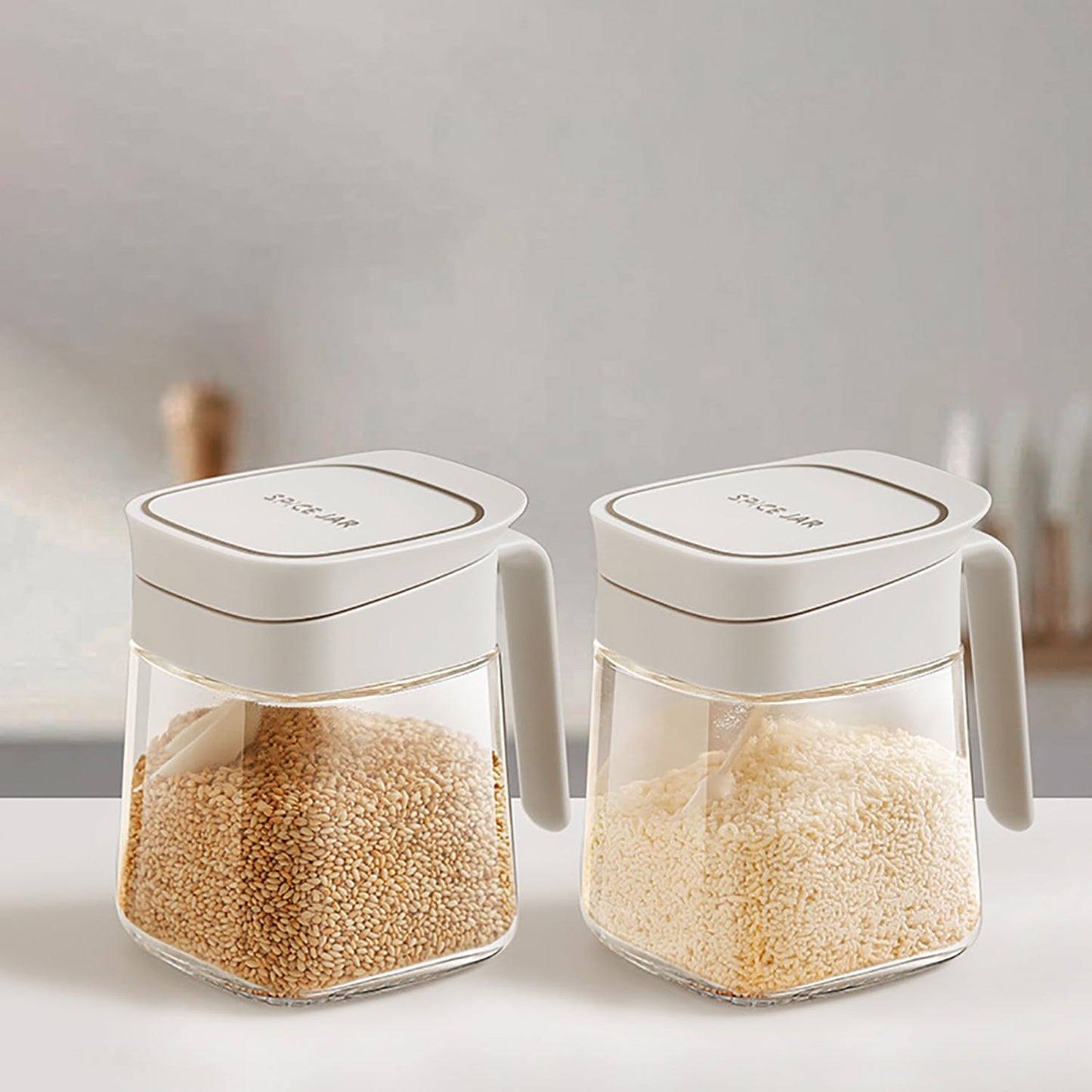 Spice Bottle, Sugar Bowl Glass Seasoning Jar (Cream, 2 Pack)