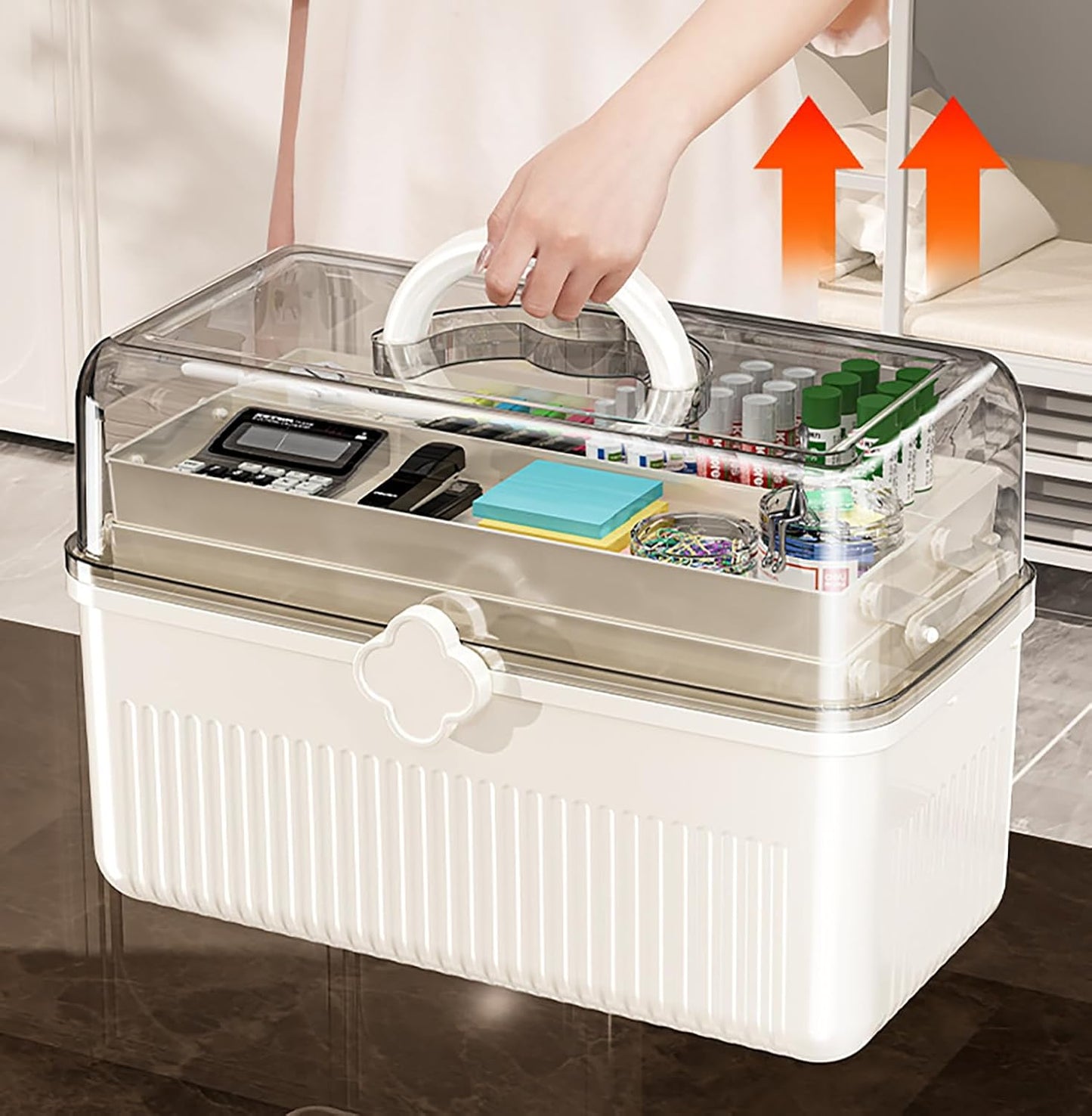 Multifunctional Storage Box - Portable Plastic Organizer (White)