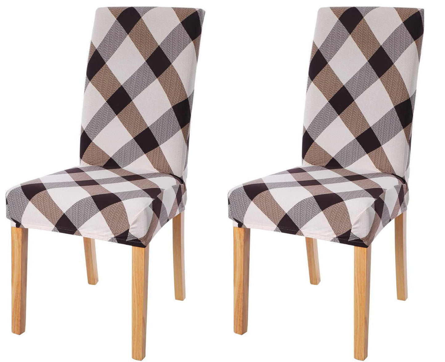 Printed Elastic Chair Cover - Brown White Check