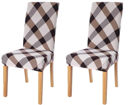 Printed Elastic Chair Cover - Brown White Check