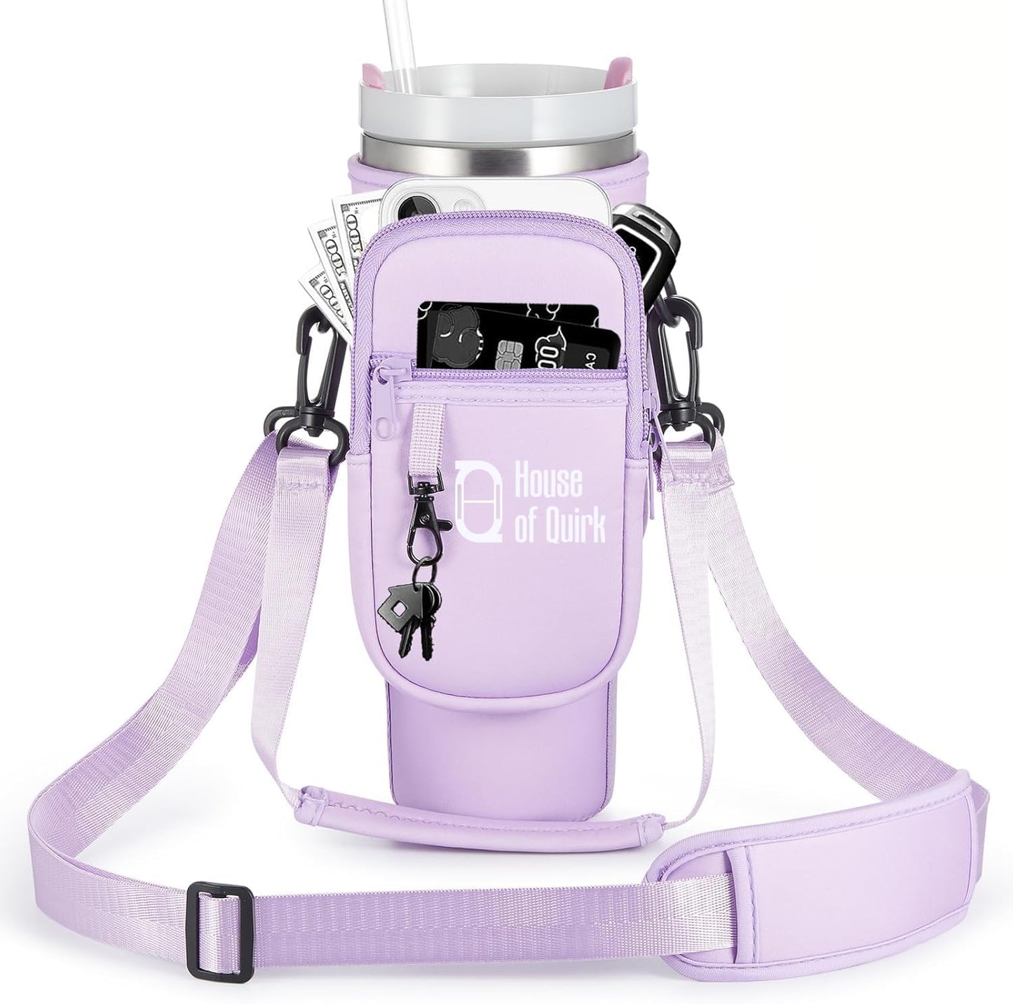 Water Bottle Carrier Bag with Phone Pocket with Adjustable Strap