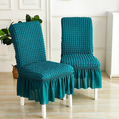 Turkish Bubble Frill Chair Cover Stretch Removable Washable Slipcover (Teal)