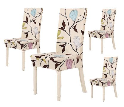 Printed Chair Cover-(Cream Brown Leaf)