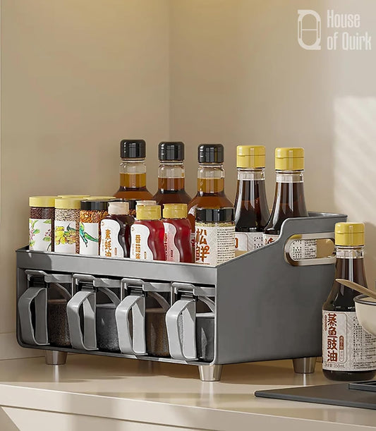 Kitchen Accessories Organizer Set Jar & Spice Racks (Grey)