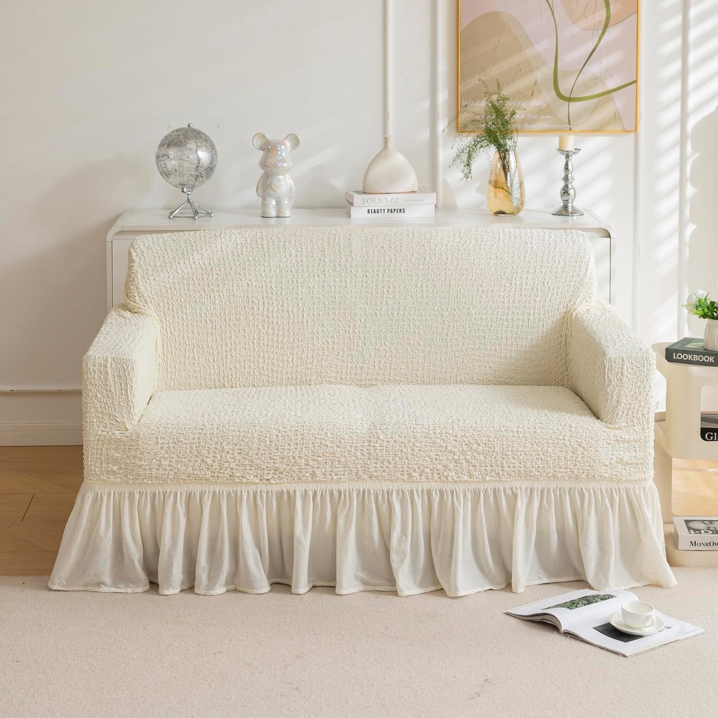 Universal Italian Pattern Sofa Slipcover- Cream