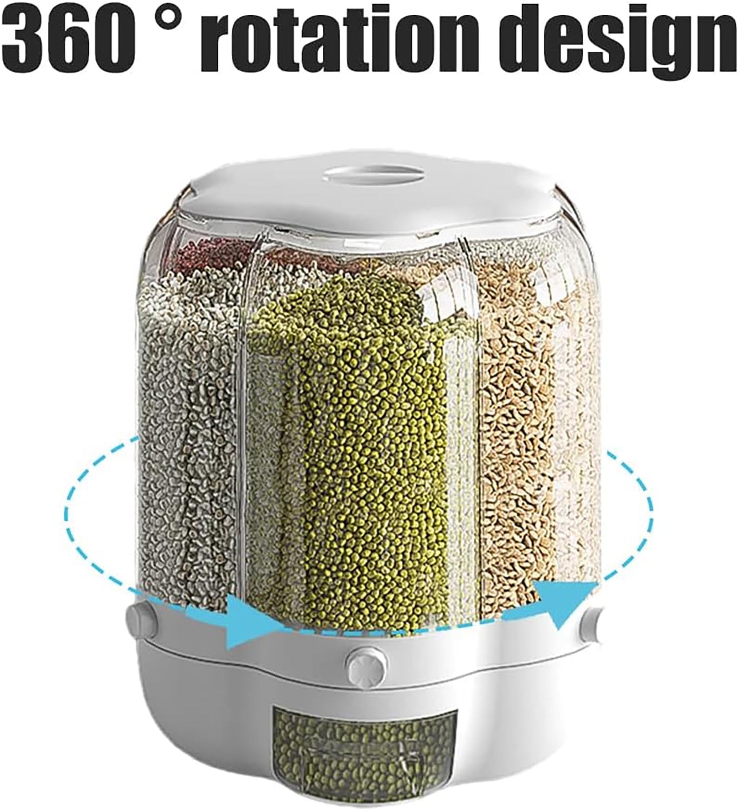 Food Grain Storage Container Large Capacity 6-Grid Rice Dispenser (Extra Large White)