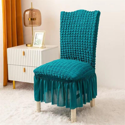 Turkish Bubble Frill Chair Cover Stretch Removable Washable Slipcover (Teal)