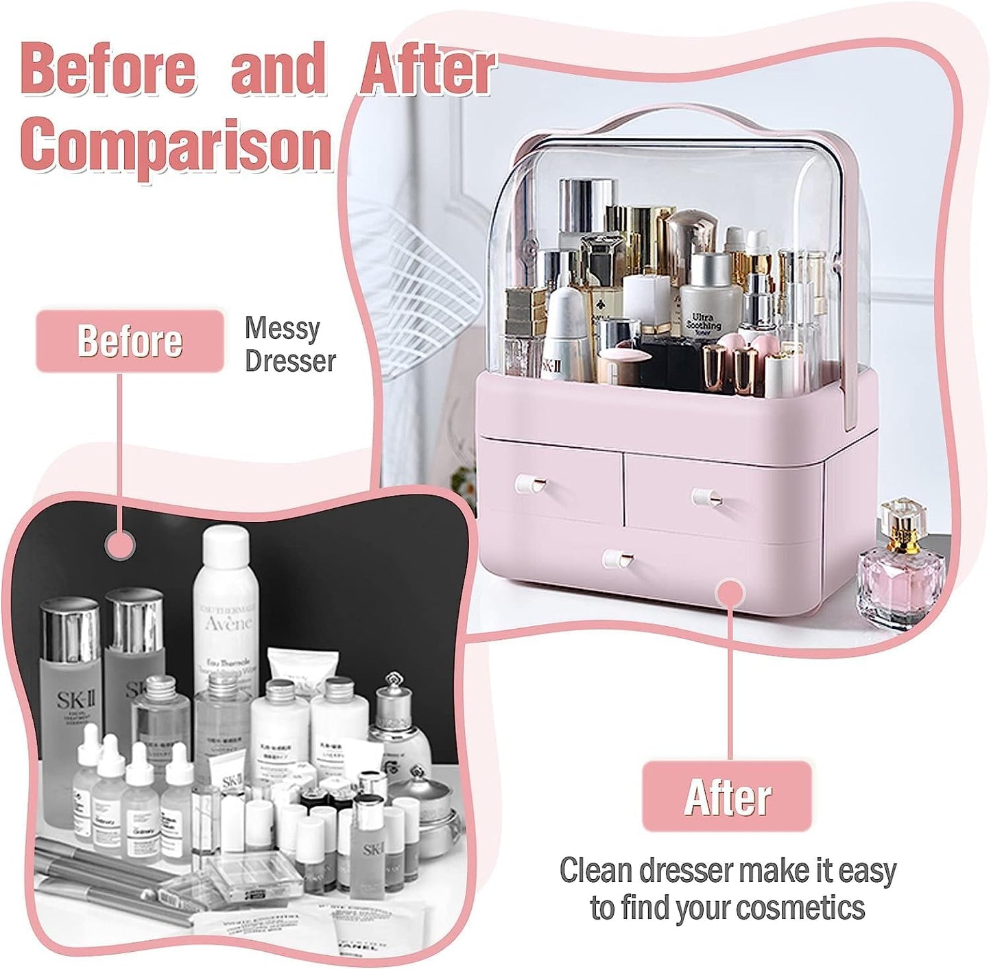 Luxury Multi-function Cosmetic Storage Box Large-Capacity (Pink)