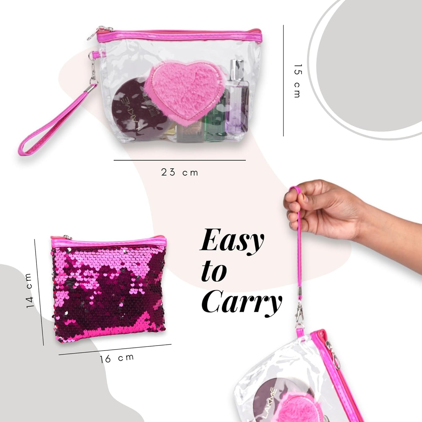 Set of 2 Heart Makeup Bag for Women Portable Toiletry Pouch