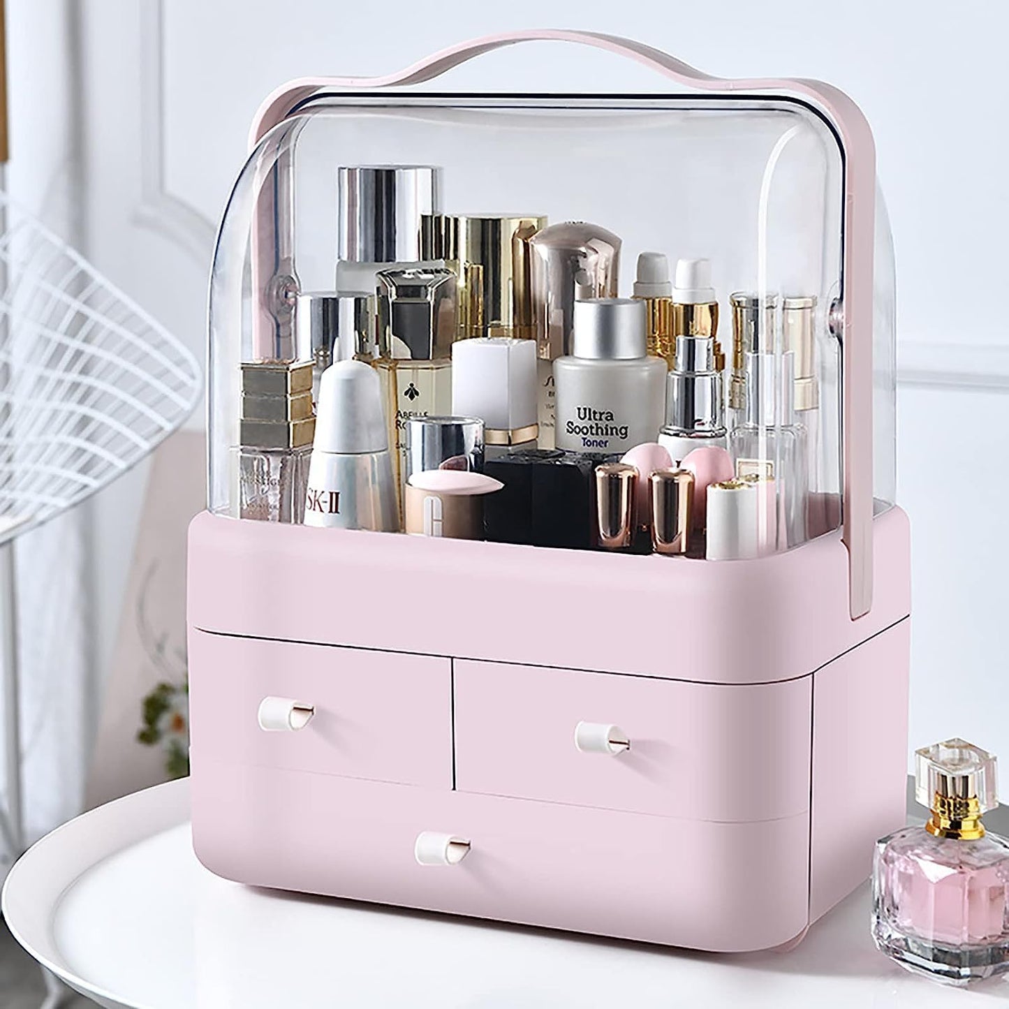 Luxury Multi-function Cosmetic Storage Box Large-Capacity (Pink)