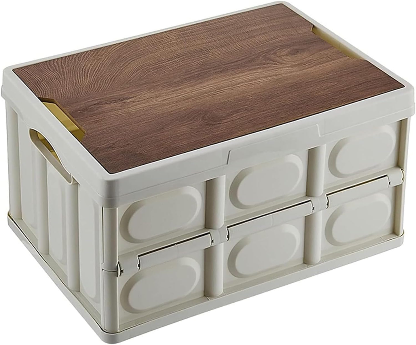 Folding Storage Bins with Wood Lid Storage Container - (30Litre, White)