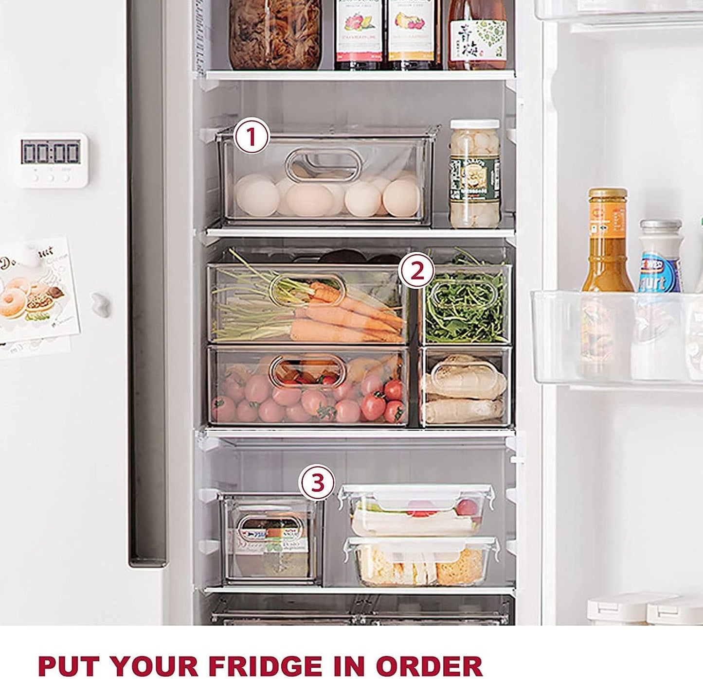 Refrigerator Organizer Bins with Pull-out Drawer