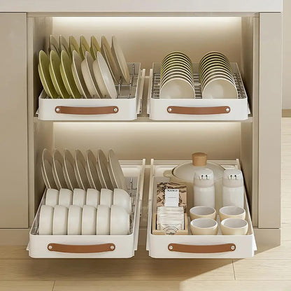 Pull Out Cabinet Organizer Drawer 12 Bowl with 7 Plate Dish Rack