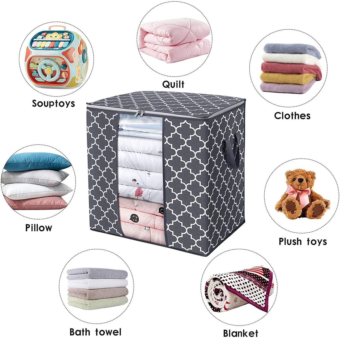 Storage Bags Large Blanket Clothes Organization and Storage Containers (Grey 100L)