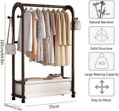 Portable Wooden Garment Rack Free-Standing Armoire (White, 70cm)