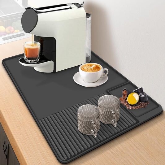 Silicone Coffee Mat with Raised Spill Proof (Black)