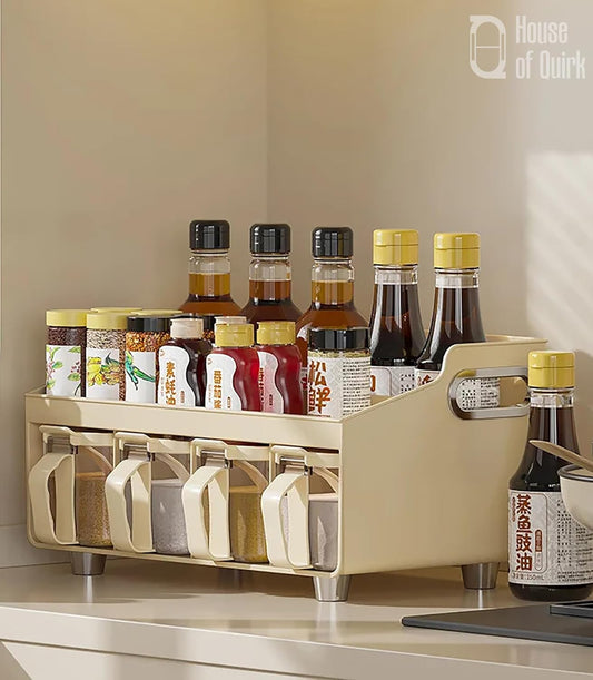 Kitchen Accessories Organizer Set Jar & Spice Racks (Beige)