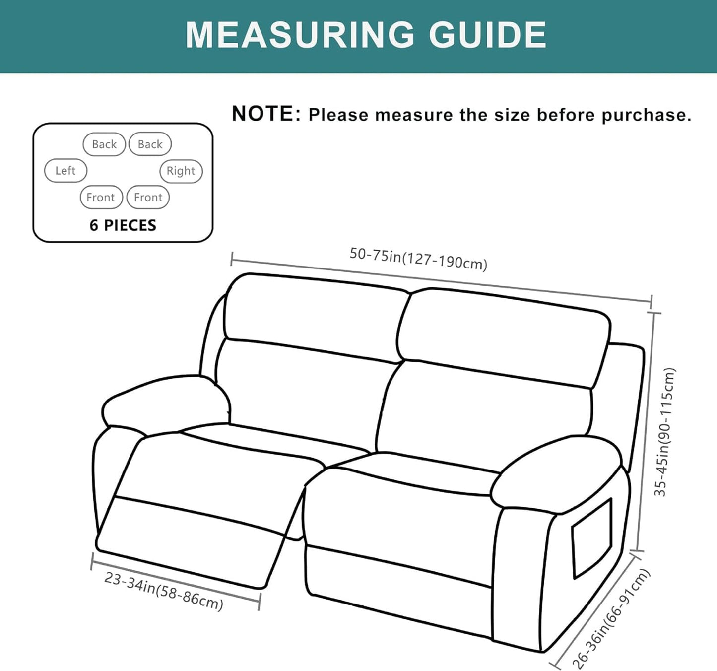 Recliner 6 Pieces Couch Covers for 2 Seats Reclining Sofa Slipcovers