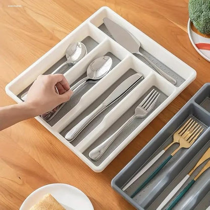 Cutlery Drawer Organiser for kitchen utensils 6 compartment (White)