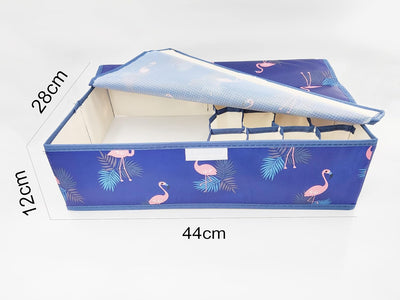 Innerwear Organizer 15+1 Compartment Non-Smell Non Woven Foldable Fabric Storage Box for Closet - Blue Flamingo