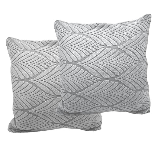 Jacquard Leaf Texture Fabric Cushion Cover With Zipper ( Smoke, 45 x 45 cm)