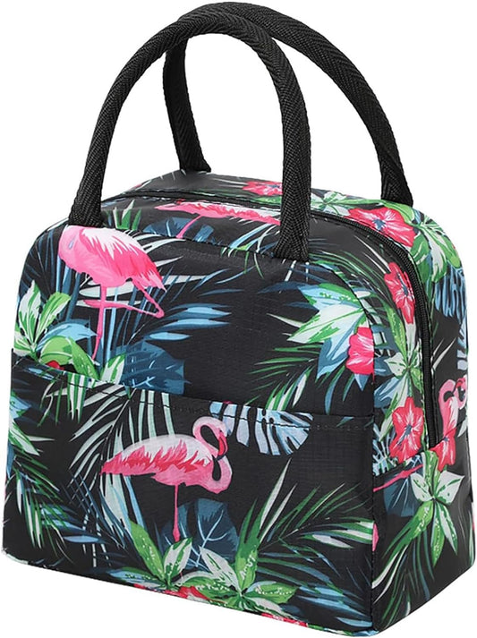 Insulated Lunch Bag (Black Flamingo)