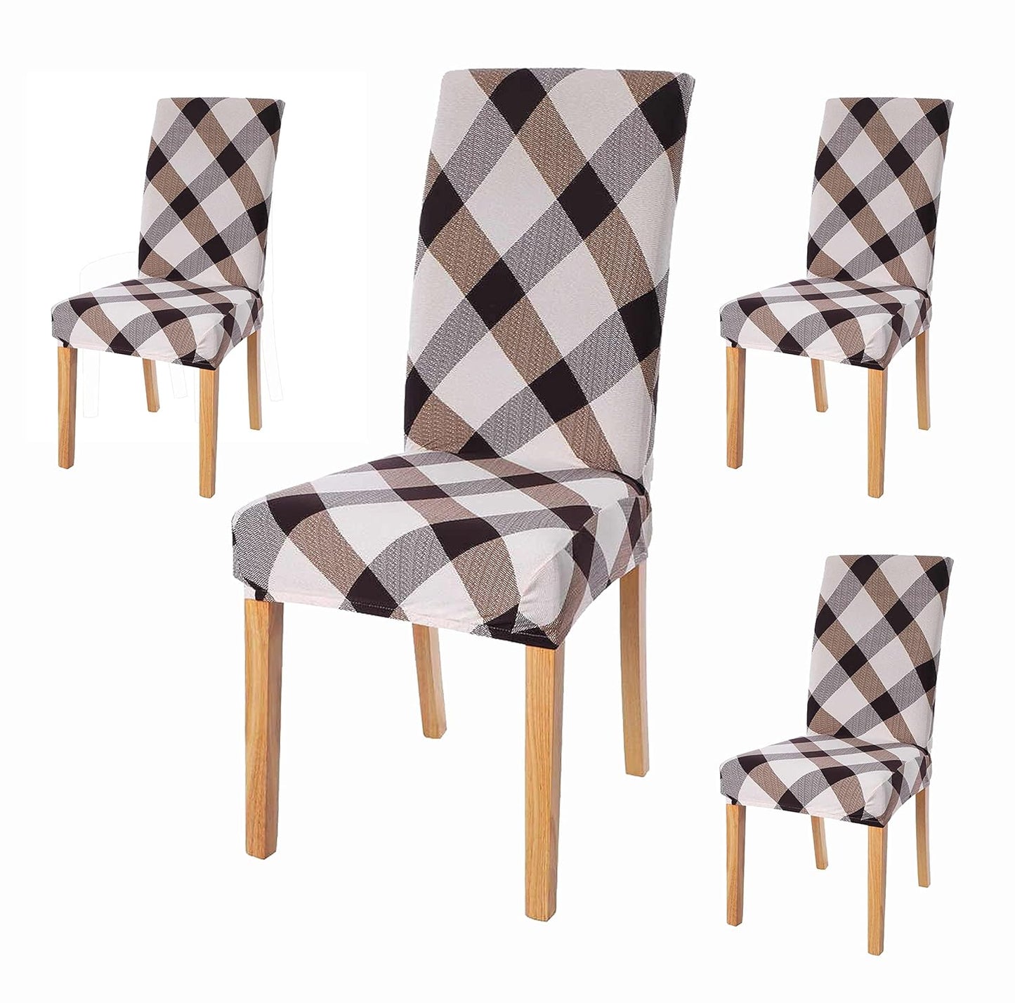 Printed Elastic Chair Cover - Brown White Check