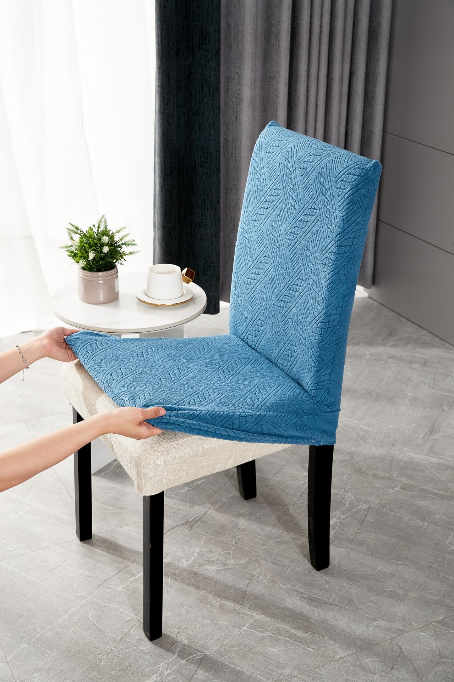 Elastic Jacquard Chair Cover (Pattern Blue)