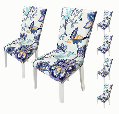 Printed Chair Cover - (Beige Blue Butterfly)