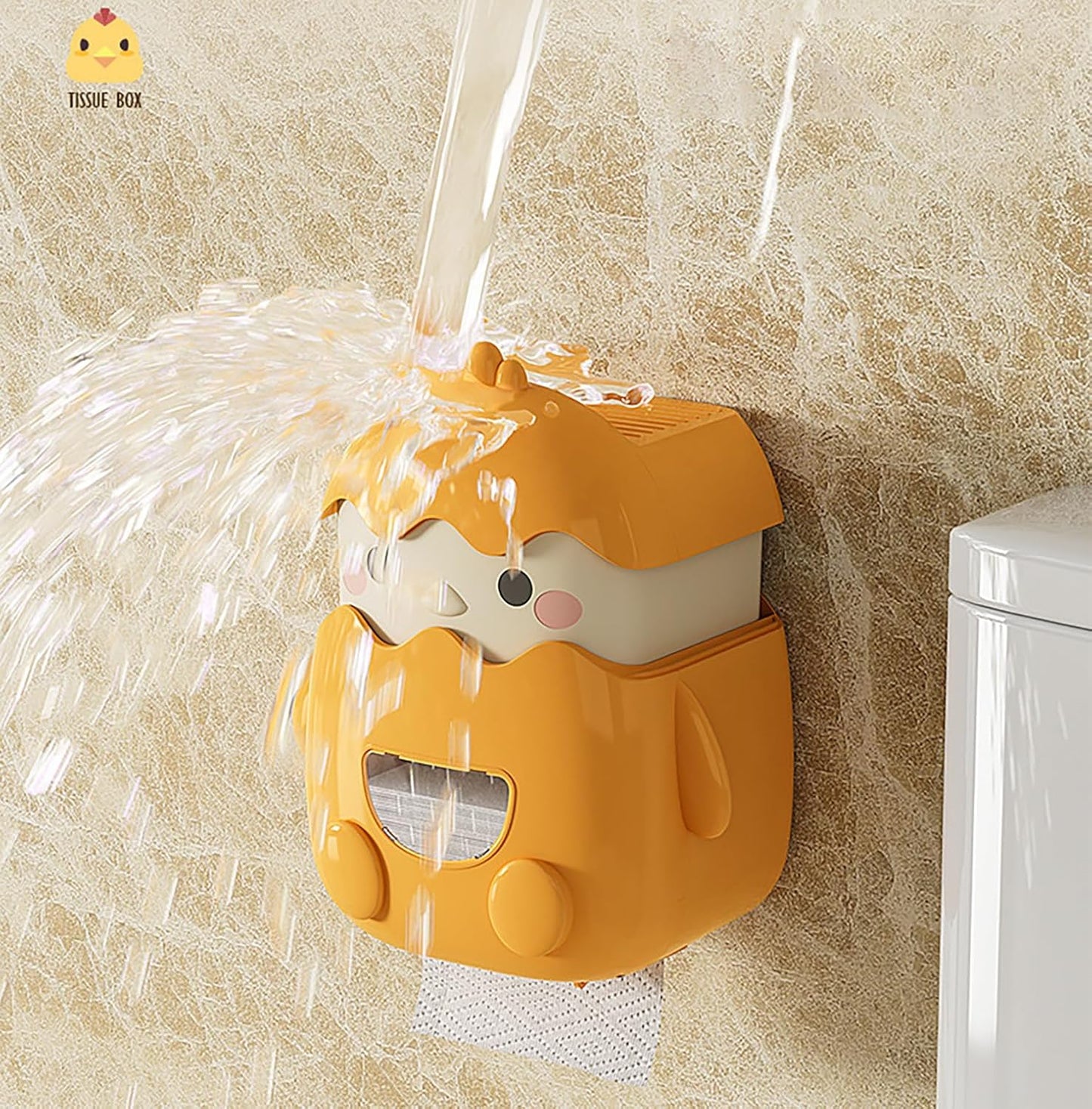 Cartoon Toilet Paper Holder Wall-Mounted Paper Box (Yellow)