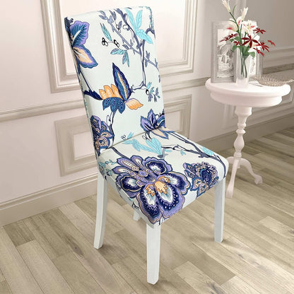 Printed Chair Cover - (Beige Blue Butterfly)