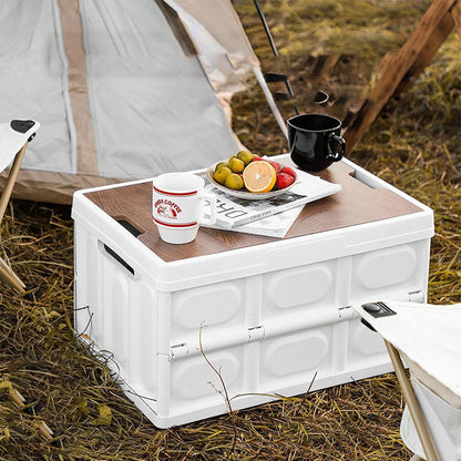 Folding Storage Bins with Wood Lid Storage Container - (30Litre, White)