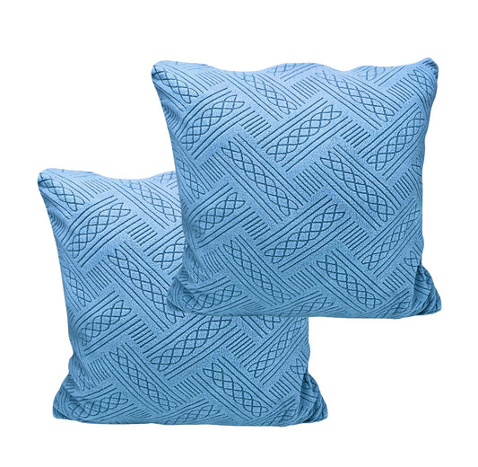 Jacquard Fabric Cushion Cover With Zipper ( Blue, 45 x 45 cm)