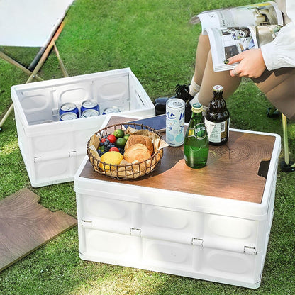 Folding Storage Bins with Wood Lid Storage Container - (30Litre, White)