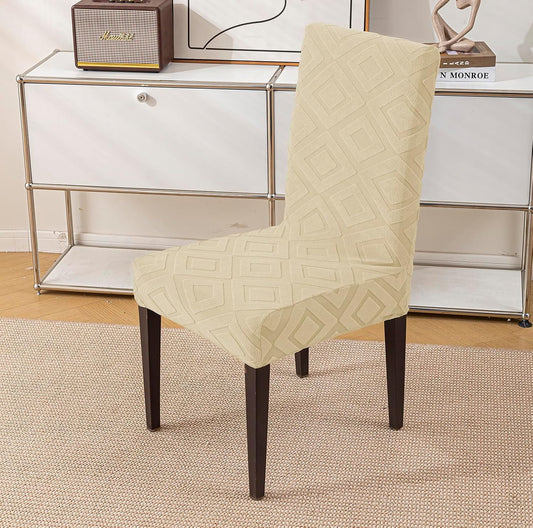 Stretchy Universal Jacquard Fabric Diamond Texture 220 GSM Chair Cover-Beige