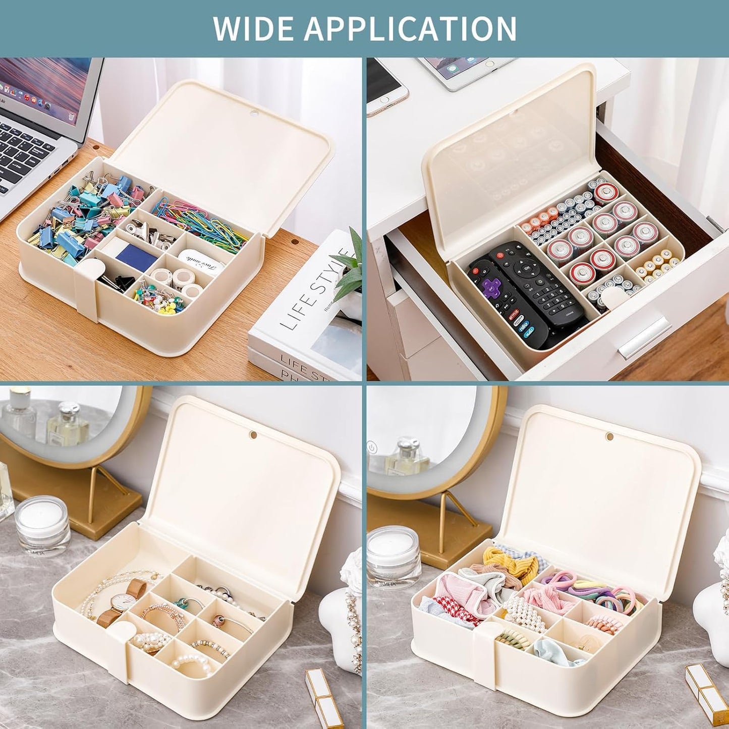 Organizer Boxes with Lid and 8 Compartment Accessories Storage Box (Beige)