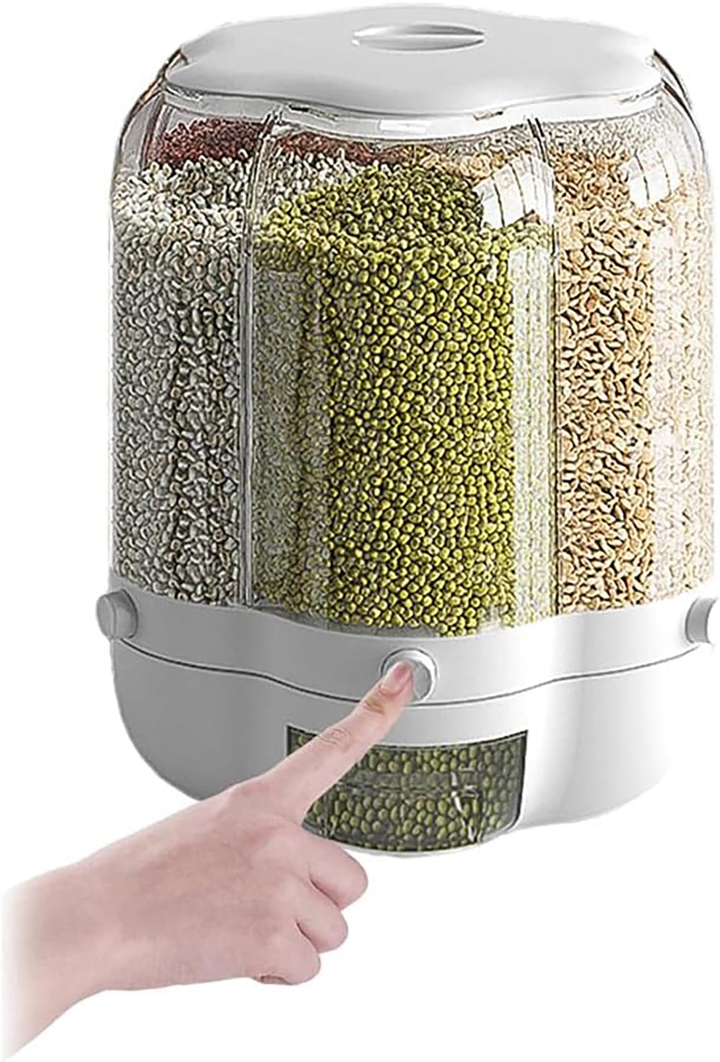 Food Grain Storage Container Large Capacity 6-Grid Rice Dispenser (Extra Large White)