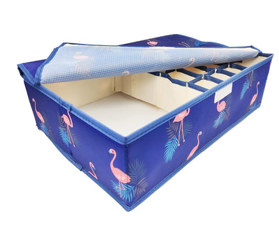 Innerwear Organizer 15+1 Compartment Non-Smell Non Woven Foldable Fabric Storage Box for Closet - Blue Flamingo