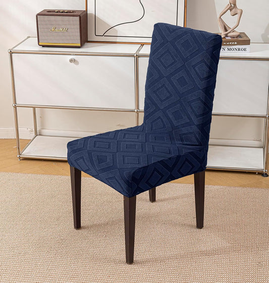 Stretchy Universal Jacquard Fabric Diamond Texture 220 GSM Chair Cover-Navy