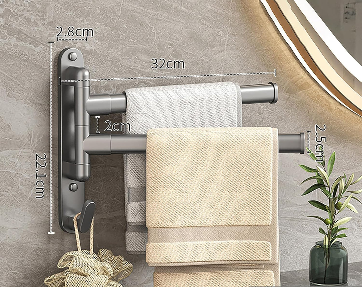 Self Adhesive Rotating Towel Rail with 2 Swivel Bars