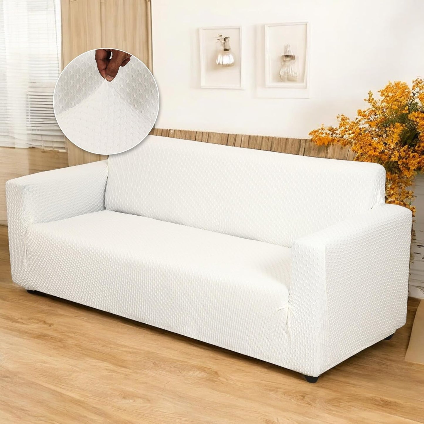 Universal Stretchable Jacquard Sofa Cover- Cream