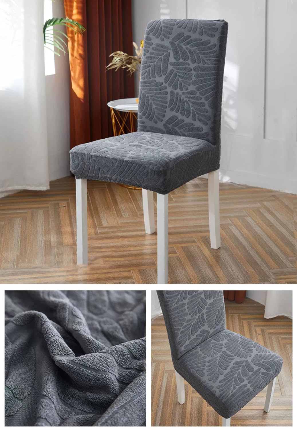 Jacquard Leaf Chair Cover-Charcoal