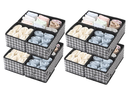 Storage Box Set of 3 Closet Dresser Drawer Organizer Cube (Black Houndstooth)