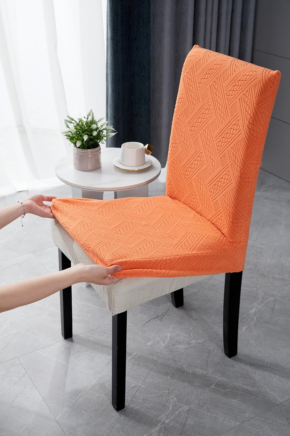 Elastic Jacquard Chair Cover (Pattern Orange)