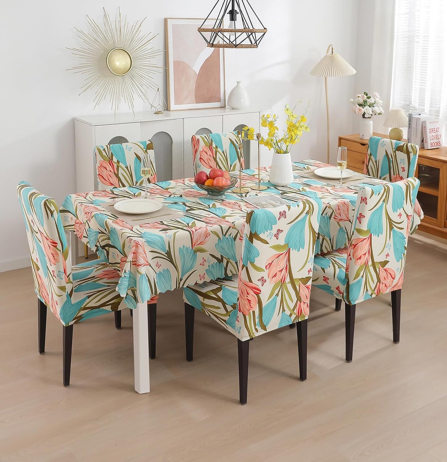 Dining Table Cover Chair Cover waterproof (1 Table Cover + 6 Chair Cover)