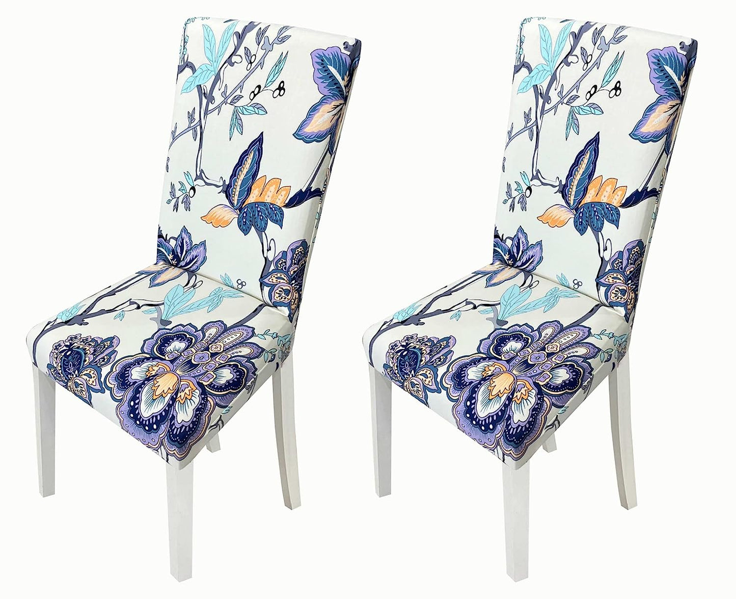 Printed Chair Cover - (Beige Blue Butterfly)