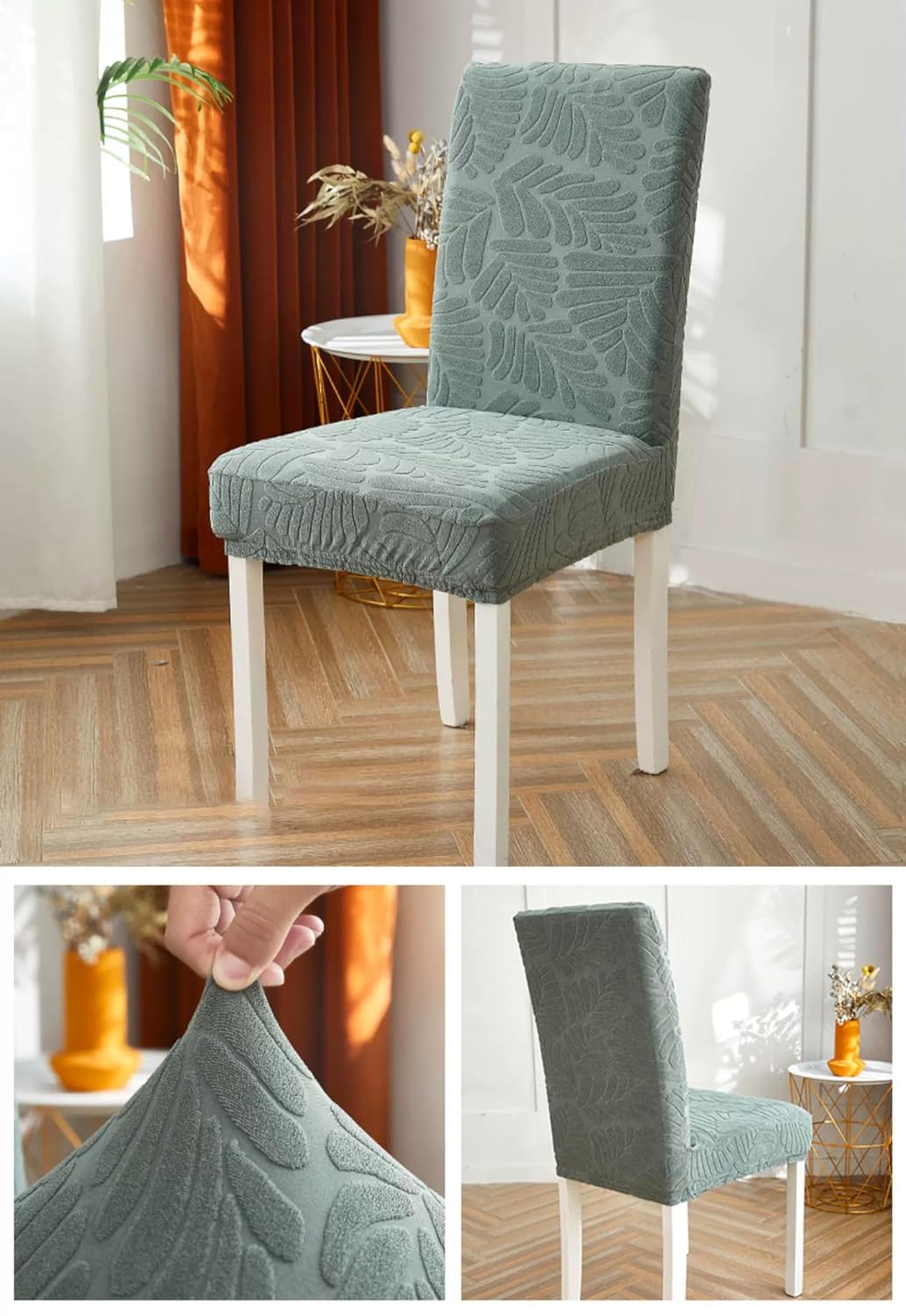 Jacquard Leaf Chair Cover-Pastel Green